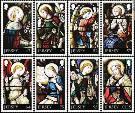 Gli otto francobolli declinano l’emissione natalizia di Jersey
