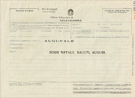 Uno dei rari telegrammi augurali proposti da Enrico Bertazzoli e Luigi Ruggero Cataldi
