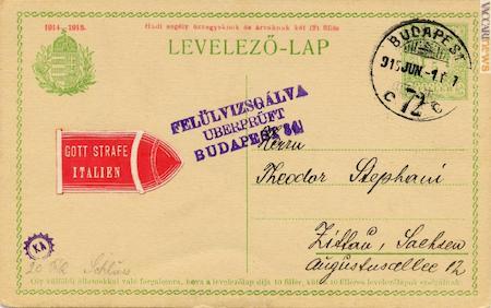 “Dio punisca l’Italia”, si legge nell’etichetta rossa applicata a questa cartolina ungherese
