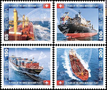 I quattro francobolli citano altrettante navi elvetiche, la “Lavaux”, la “Lugano”, la “Losanna” e la “Stockhorn”. Insieme, le immagini individuano un quadrante