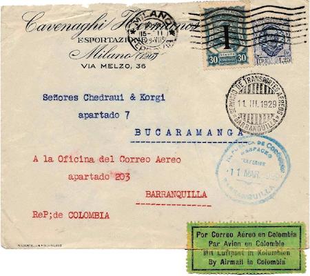 Per utilizzare la compagnia aerea colombiana Scadta c’erano francobolli specifici; quelli in vendita in Italia si caratterizzano per una grande “I”