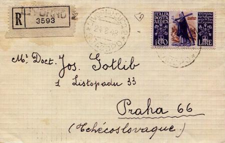 Uno dei reperti considerati nella seconda parte: il 100 lire per santa Caterina del 1948 in impiego isolato per la futura Repubblica Ceca