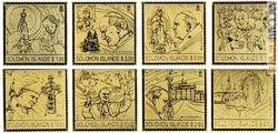 Otto francobolli su lamina dorata, creati da Irio Ottavio Fantini e prodotti dalla Corbetta di Vaprio d’Adda. L’iniziativa giunge dalle isole Salomone