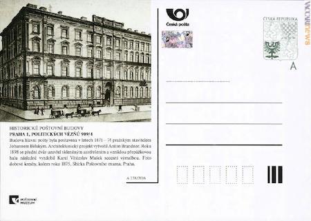 Una delle otto cartoline, quella dedicata all’ufficio postale Praga 1