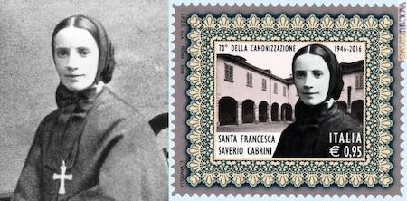 La foto di madre Cabrini impiegata ed il francobollo