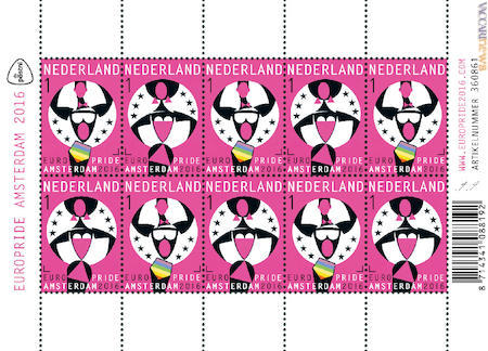 Il foglio da dieci francobolli; la serie si compone di due esemplari