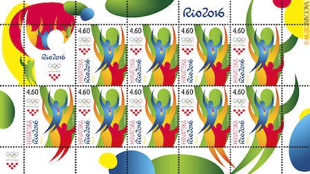 Campione: il minifoglio contiene nove francobolli e, in alto a sinistra, una vignetta