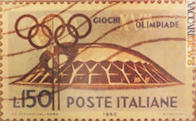 Uno dei francobolli usati riprodotti nel pannello in mostra