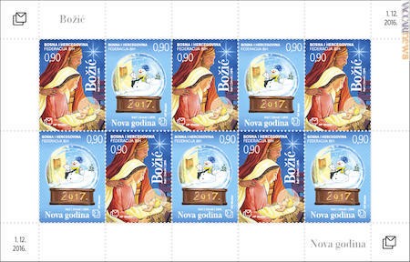 Il foglio contiene dieci francobolli, pari a cinque serie