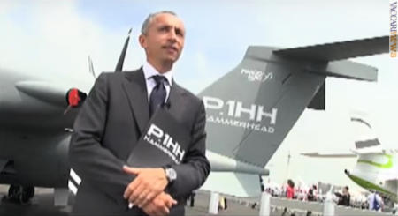 Il presidente di Piaggio aereo, Alberto Galassi, con il “P1hh”, in un video diffuso dalla stessa azienda