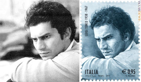 La foto del cantautore Luigi Tenco ed il francobollo