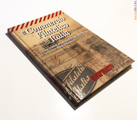 Il volume, finemente rilegato, sulla storia del Commercio Filatelico in Italia