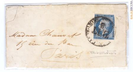 I francesi sul territorio: la lettera venne spedita -lo indica l’annullo- da Castiglione delle Stiviere il 6 luglio 1859; il francobollo è quello di Napoleone III