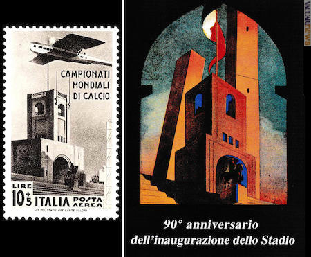 Gli altri richiami postali: il francobollo italiano del 24 maggio 1934 e la cartolina realizzata ora dall’Associazione filatelica numismatica bolognese