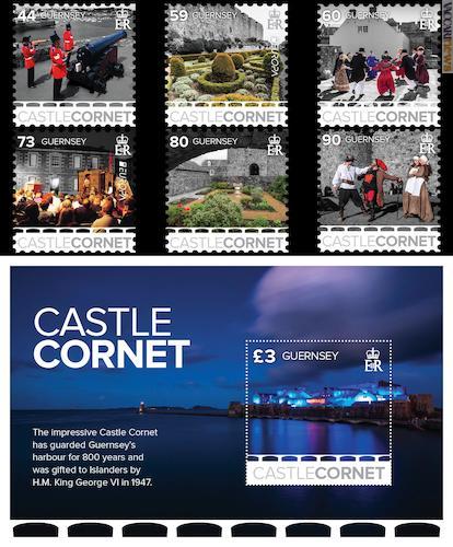 Sei francobolli (due a marchio PostEurop) ed un foglietto dedicati al castello di Cornet
