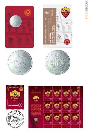Moneta e serie postale dedicate al 90° anniversario fondazione AS Roma