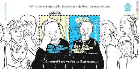 I due ritratti presenti nei francobolli sono rielaborazioni di Gianluca Costantini partendo da fotografie