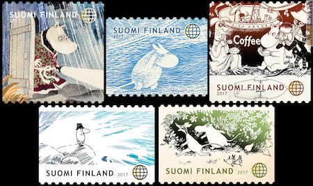 I cinque francobolli che anticipano la riapertura del museo dedicato ai mumin 