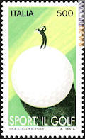 Tra i francobolli, quello per il golf, firmato da Armando Testa