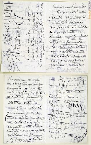 Il reperto epistolare, la “Lettera con parole in libertà”, inchiostro su carta appartenente alla collezione di Luigi Sansone - Milano 