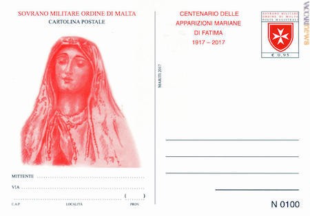 La cartolina per le apparizioni mariane in Portogallo. L’immagine di sinistra è dovuta al direttore delle Poste melitensi, Marcello Baldini