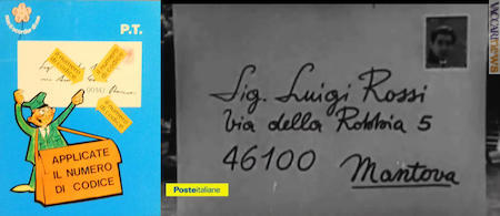 La pubblicità sulle cassette con il fiore (Museo storico della comunicazione, Mise - Roma); Corrado Mantoni termina la sua pubblicità finendo nel… francobollo