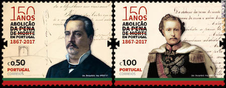 …e i due francobolli con cui il Portogallo ricorda l’abolizione della pena di morte, avvenuta un secolo e mezzo prima