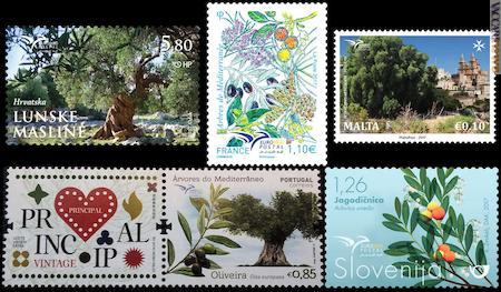 Alcuni dei francobolli inseriti nel giro 2017 di Euromed postal e citati nell’articolo