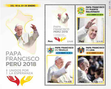 Il foglietto con la serie: tre dei francobolli richiamano, con foto di repertorio, le tappe previste