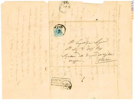 Una lettera, risalente al 1859, del medico e patriota Andrea Verga (1811-1895)