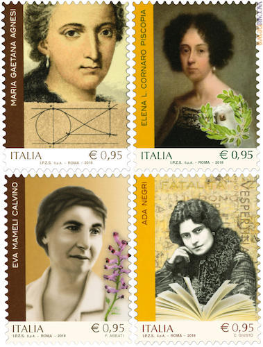 La serie per la matematica e filosofa Maria Gaetana Agnesi (1718-1799), la prima laureata al mondo Elena Lucrezia Cornaro Piscopia (1646-1684), la botanica e naturalista Eva Mameli Calvino (1886-1978), la poetessa e scrittrice Ada Negri (1870-1945)