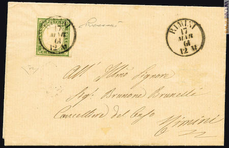 Da Rimini a Rimini: il documento mostra ancora un francobollo di Sardegna ma annullato il 17 marzo 1861