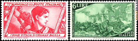 Due dei francobolli anti “barbari” auspicati; sarebbero arrivati decenni dopo, in contesti diversi