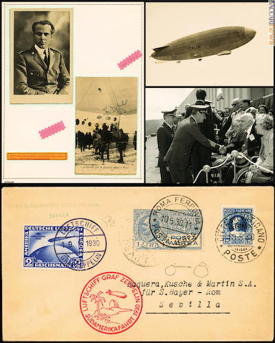 Parte della raccolta “Umberto Nobile” (829, 2.600) e lo Zeppelin dal Vaticano a Siviglia (920, 4.000)