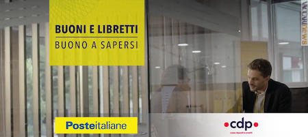 Il fermo immagine conclusivo della pubblicità, in cui compaiono i loghi di Poste italiane e Cassa depositi e prestiti 