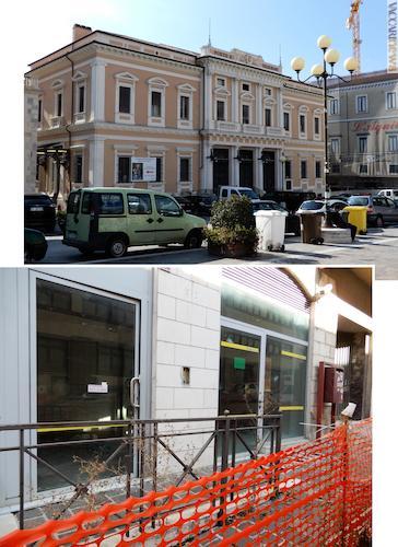Ex uffici: le Poste centrali di piazza Duomo 39 (l’esterno è stato restaurato) e il L’Aquila 1, in via Sallustio 101-103 (ancora irraggiungibile)