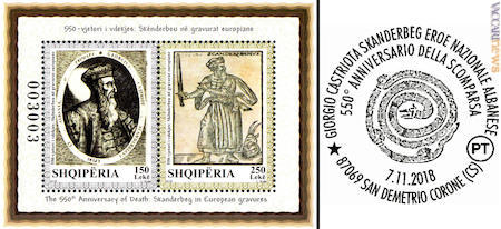 I francobolli albanesi emessi oggi e l’annullo italiano di domani