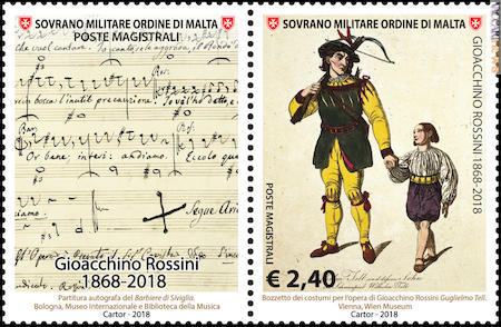 La bandella ed il francobollo per Gioacchino Rossini