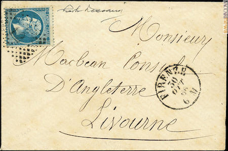 Da Firenze a Livorno con un francobollo francese. Era il 1866