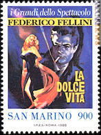 Il francobollo di San Marino: il manifesto riprodotto è in mostra