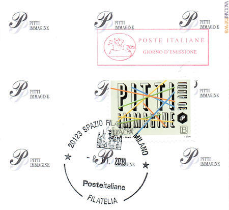 L’annullo di ieri per il francobollo di Pitti immagine a Milano (collezione Ugo Barbi)