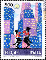 Uno dei francobolli che citano Federico Fellini