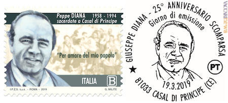 Il francobollo e, a Casal di Principe (Caserta), l’annullo speciale