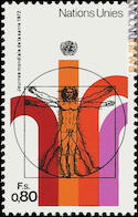Uno dei francobolli, quello della sede ginevrina dell’Onu