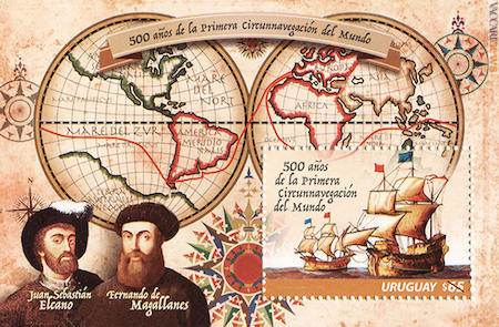 
Il foglietto uruguayano dà spazio pure al vicecomandante, Juan Sebastián Elcano