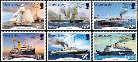 La serie di sei francobolli; solo il secondo e il quarto appartengono al giro PostEurop
