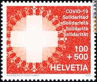 Il francobollo elvetico; è in vendita a 5,00 franchi, non 6,00 come indicato nella vignetta
