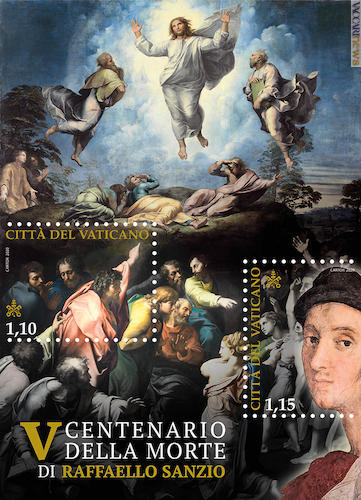 Il foglietto; contiene due francobolli, da 1,10 e 1,15 euro
