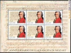 È confezionato in blocchi da sei esemplari identici l'omaggio vaticano per Wolfgang Amadeus Mozart