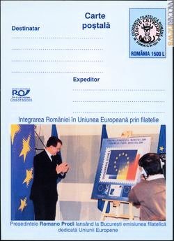 Romano Prodi in una cartolina postale romena di tre anni fa